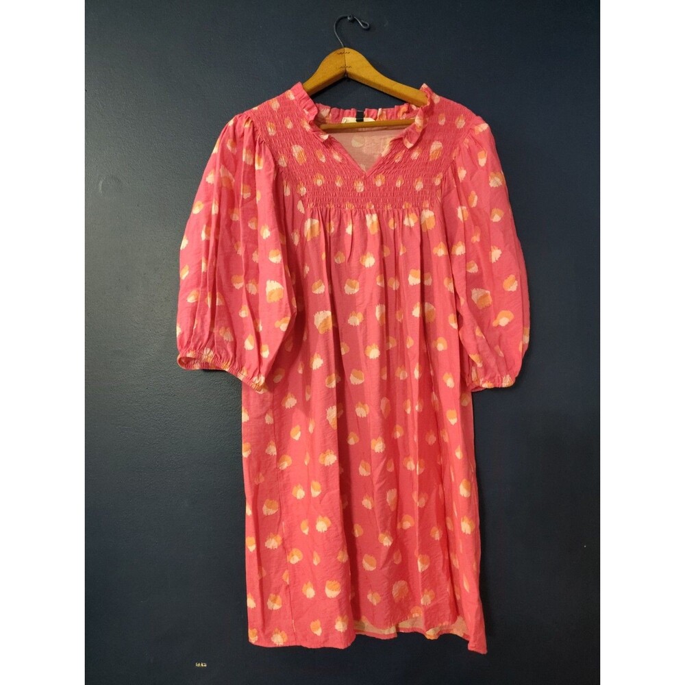 Michelle McDowell Dress Women's Medium Pink Pullover V Neck Puff Sleeve